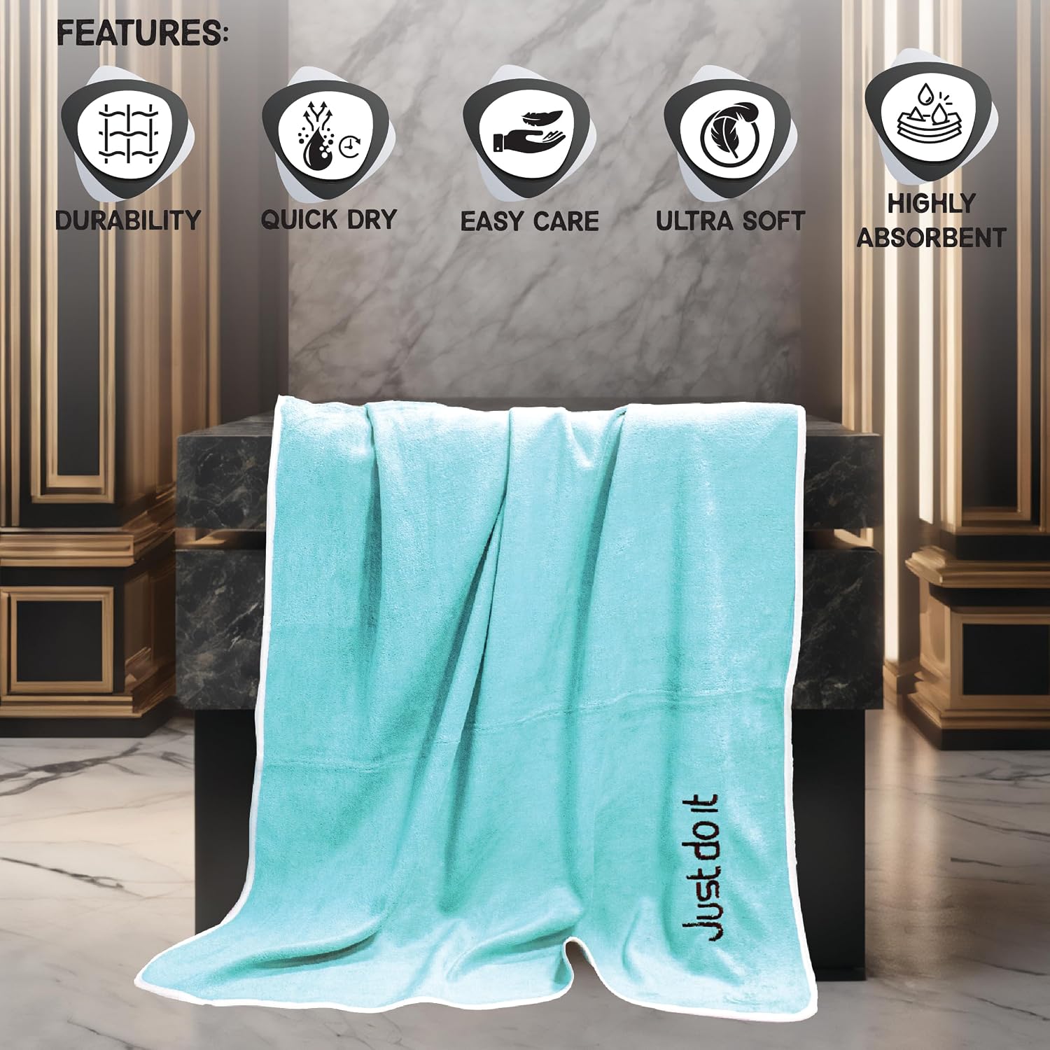 Housse Premium Soft Microfiber Embroidery Bath Towel 350 Gsm | Soft Absorbent Quick-Drying Sweat Towel (Just Do It - Fluroescent)