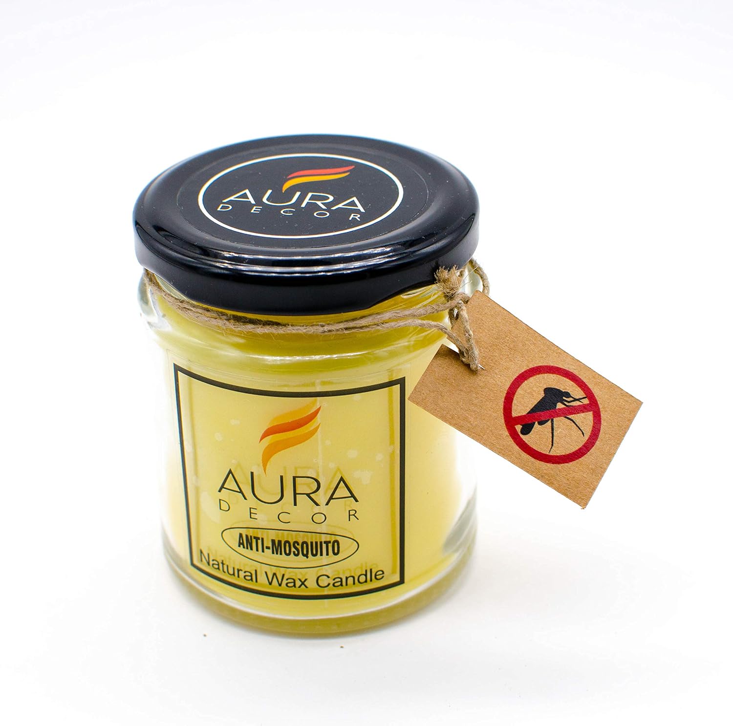 YELLOW GLASS CANDLE EUCALYPTUS SMELL ANTI MOSQUITO & BUG REPELLENT JAR CANDLE