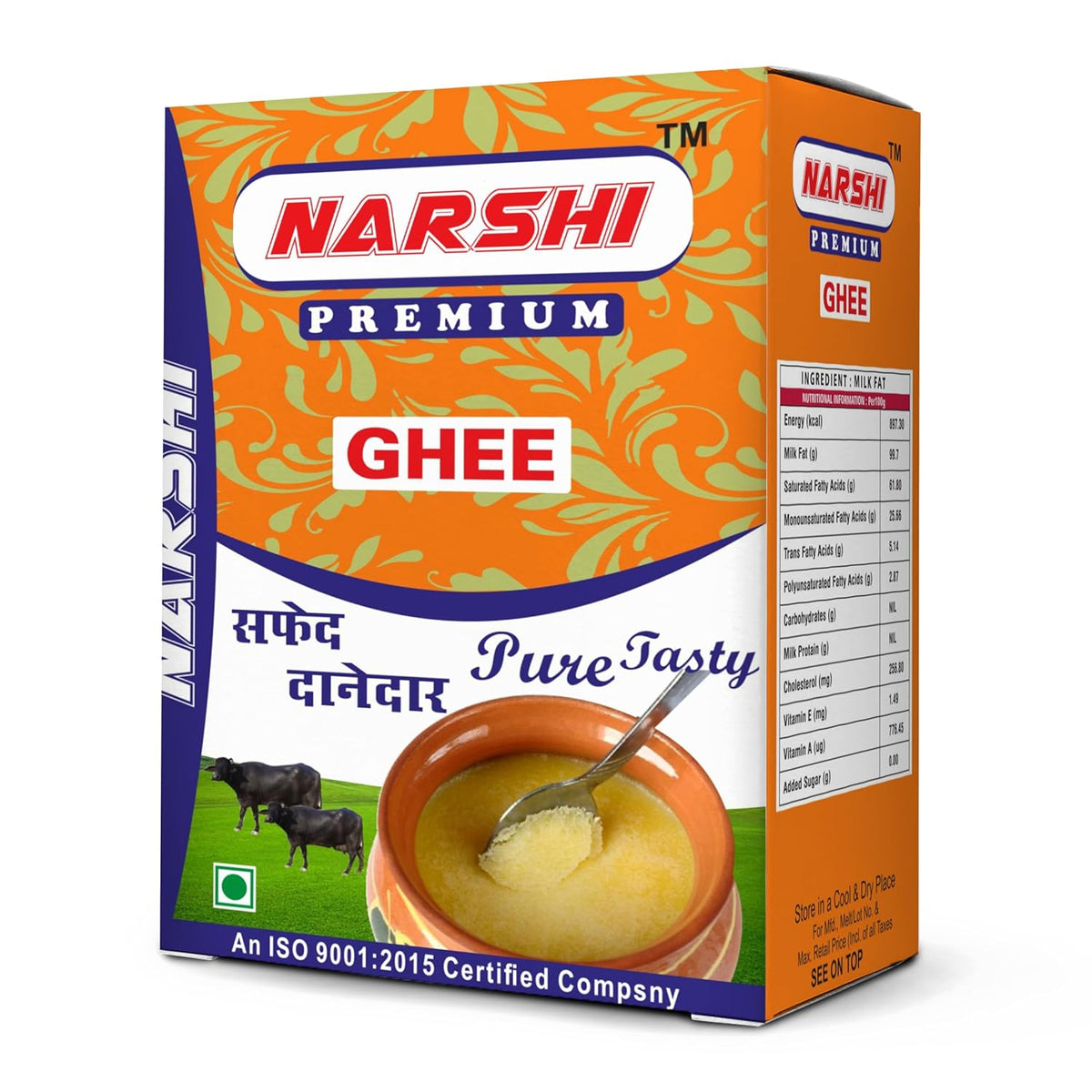 100% Natural Danedar Ghee By Narshi | Good Source Of Vitamin A, Delicious Healthy & Nutritious Traditional Homemade Ghee | (1 Litr) 33.8 Ounce | Box Pack