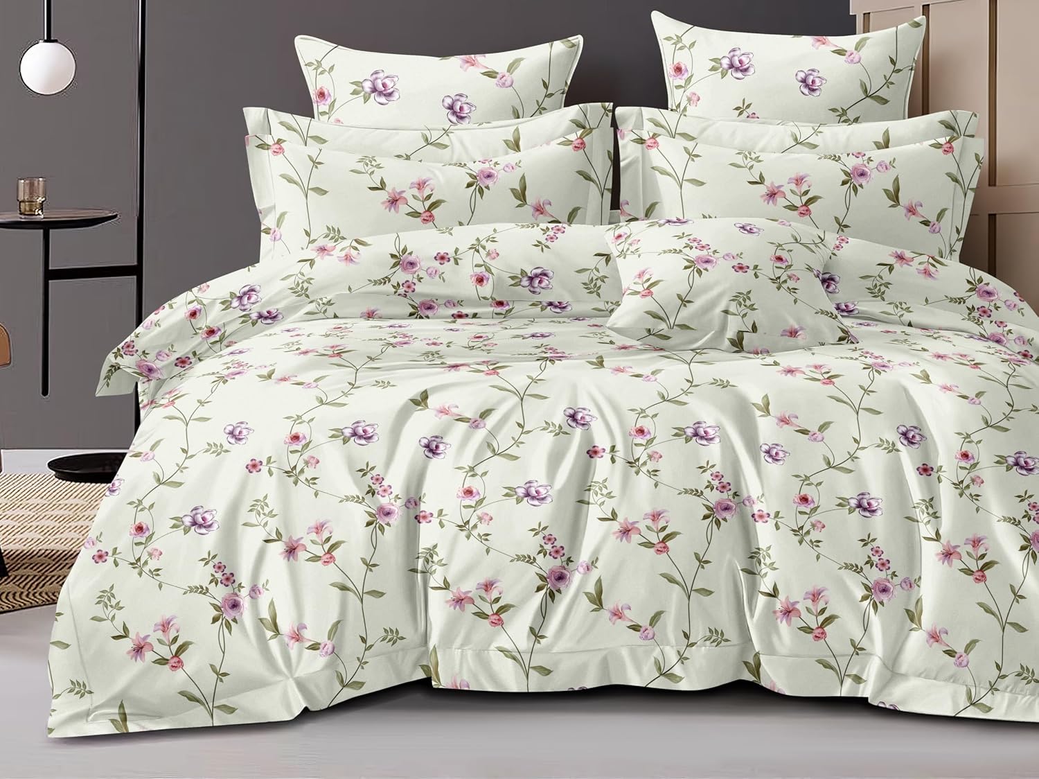 Super Soft Cotton King Size Bedsheet With 2 Pillow Cover + Comforter - 72 X 78 Inches, Multicolor | All Around Elastic Fitted | Skin Friendly & Long Lasting