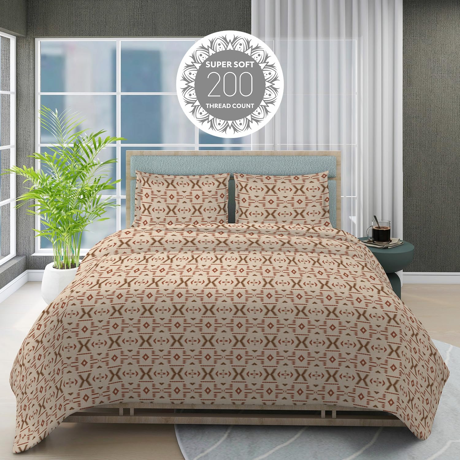 100% Cotton Bedsheet Set For Double Bed - 108 X 108 Inches, Cream | 1 Double Bed Sheet & 2 Pillow Covers - Gift For Weddings Or Birthdays King Size