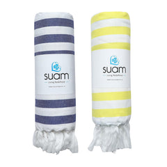 Suam Suntails Lightweight 100% Cotton Bath Towel 400 Gsm | Quick Absorption (Yellow - Lite Blue & Blue - Red, Suntails Towel, Cotton, Standard) - Pack Of 2