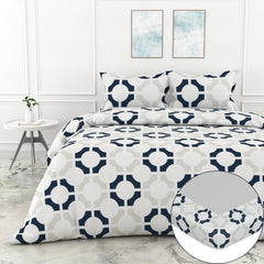 King Size Printed Bedsheet For Double Bed 2 Pillow Cover - 72 X 78 Inches, Colonial Blue & Grey | All Around Elastic Fitted - Ultra Soft & Breathable
