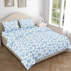 Bedsheet King Size 100% Pure Cotton Floral Sheet With 2 Pillow Covers | 108 X 108 Inches, Sky Blue & White | Perfect For Gifting On Weddings, Housewarmings, Or Anniversaries