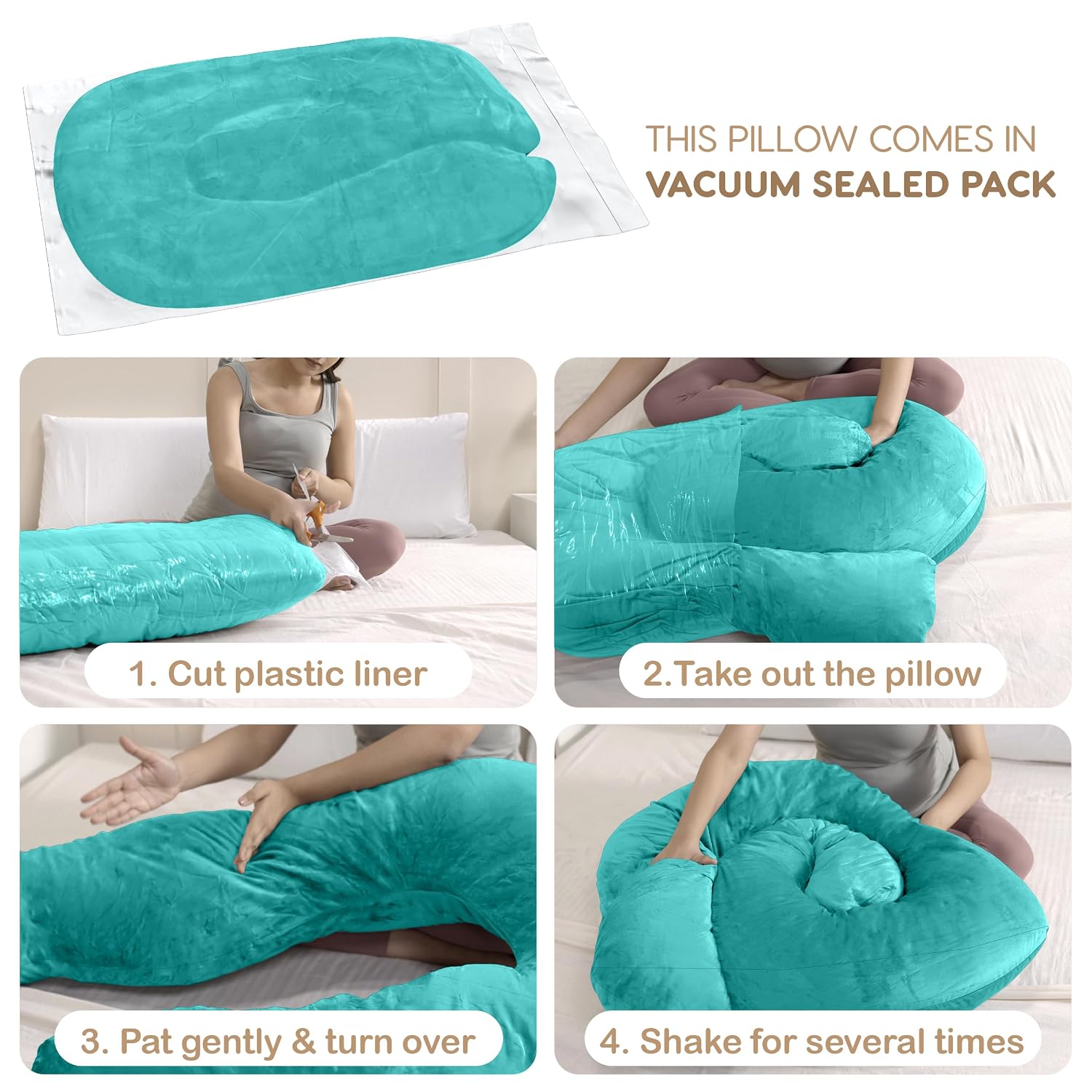 Full Body G Shape Pregnancy Pillow, For Pregnant Women & Nursing Mom, Aqua Green | Single Pillow For Multipurpose Use During Maternity | Premium Velvet Cover With Zip, Adjustable Pillow