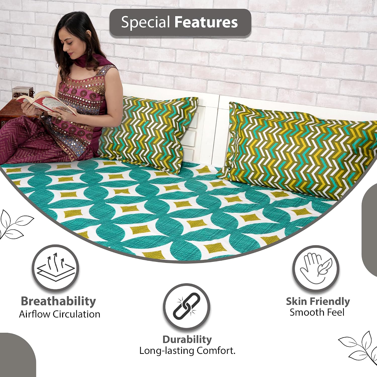 1 Single Bedsheet With 1 Pillow Cover - 57 X 87 Inches, Multicolor | Skin Friendly Fabric For Everyday Use - Soft, Breathable & Comfortable Sleeping