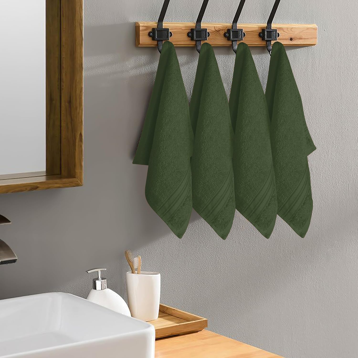 Boutiquo Ultra Soft 100% Cotton Washcloths 1800 Gsm | Contains Face Cloths Compact & Lightweight Multi Purpose Washcloths - Olive Green (12 Piece)