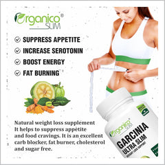 Organico Slim Garcinia Ultra Slim With Green Tea, Green Coffee Bean, Coleus Forskohlii, Black Pepper With Chromium Picolinate, Caffeine For Metabolism & Weight Loss | 60 Capsules 100gm 0.2lbs