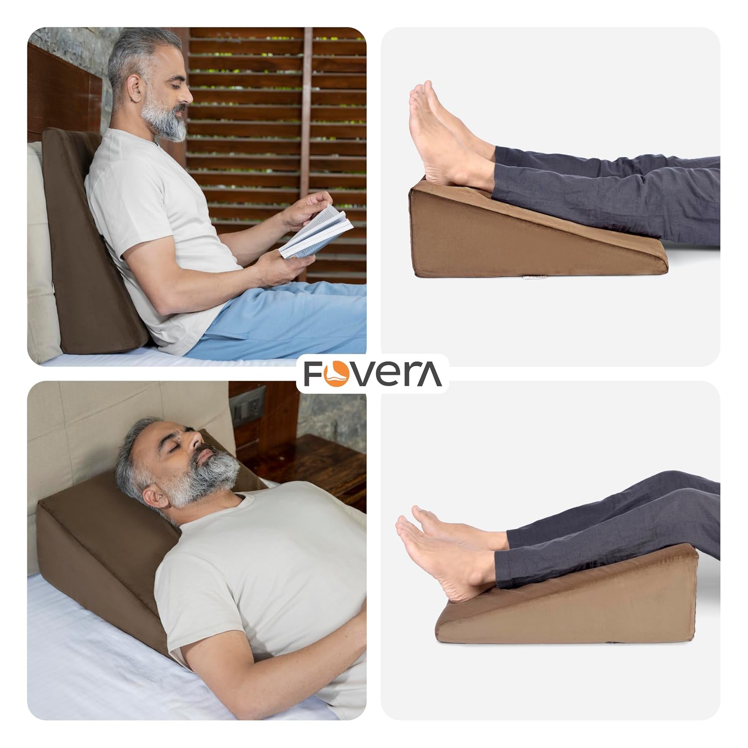 Wedge Pillow Memory Foam For Back Support, Velvet Brown, Medium Size - 7 Inch | Wedge Cushion, Acid Reflux, Snoring, Gerd, Leg Elevation, Pregnancy | Removable Cover, Multipurpose Pillow