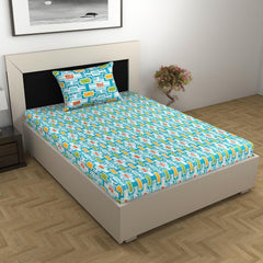 Single Bedsheet With 1 Pillow Cover - 57 X 87 Inches, Multicolor | Designer Printed Bedsheet Set - Naturally Soft, Breathable & Skin Friendly