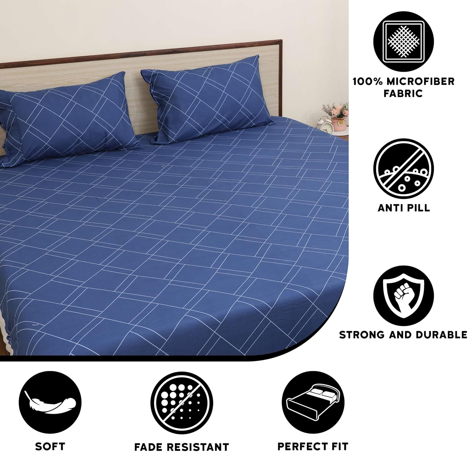 Printed Bedsheet For Single Bed With 2 Pillow Covers Soft, Wrinkle Free, Skin Friendly - 68 X 90 Inches, Blue | High Quality Fabric Single Bedsheet