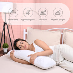 Memory Foam Half Body Pillow, For Sleeping & Hugging, Pregnancy Pillow, White - 30 X 10 X 5 Inches | Long Cuddle Pillow Suitable For Side Sleepers & Back Support | Velvet Cover, Bed Pillow