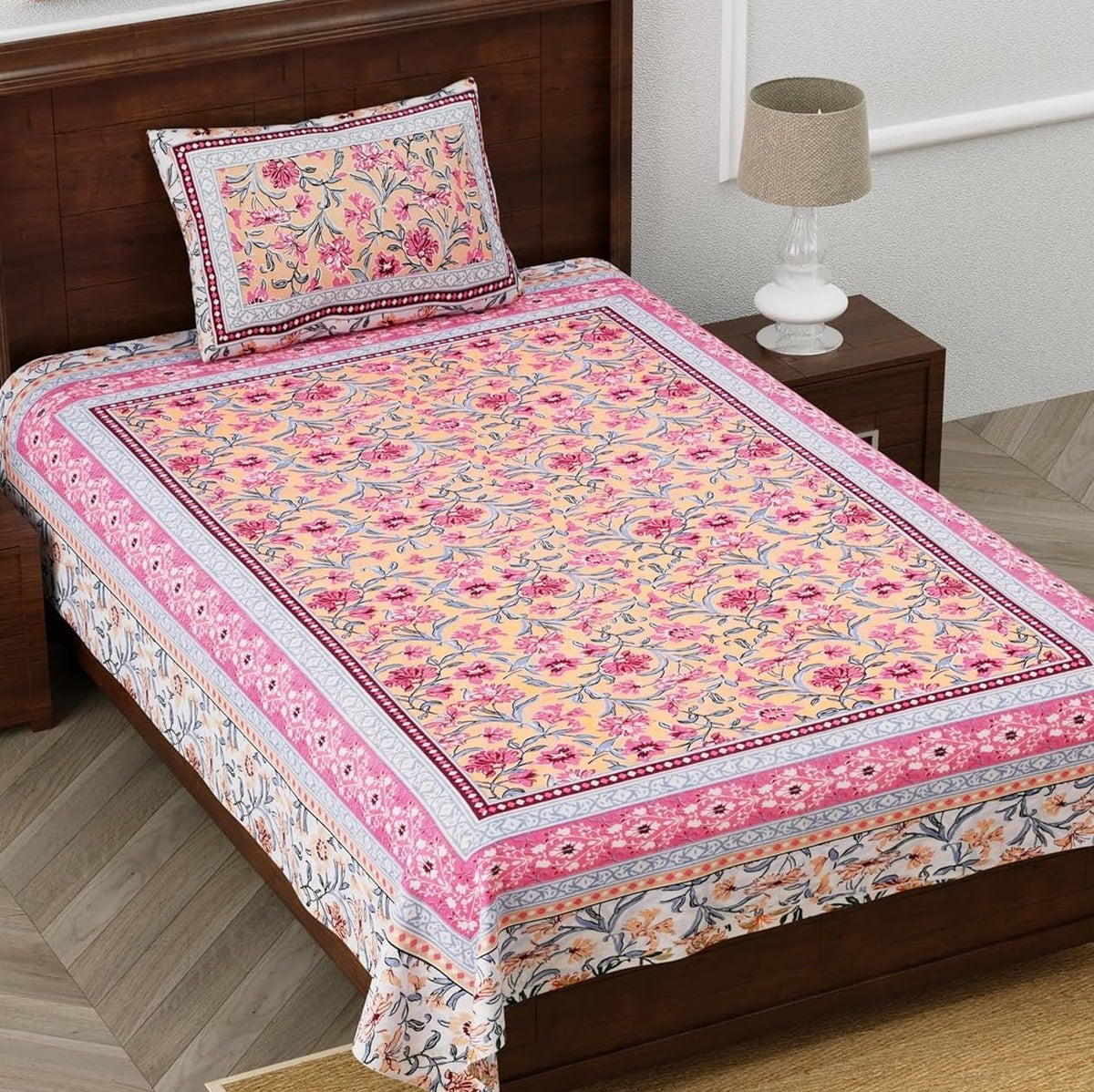 Soft Cotton Single Size Bedsheet With 1 Pillow Cover - 60 X 90 Inches, Blush & Pink | Durable For Everyday Use - All Season Comfort