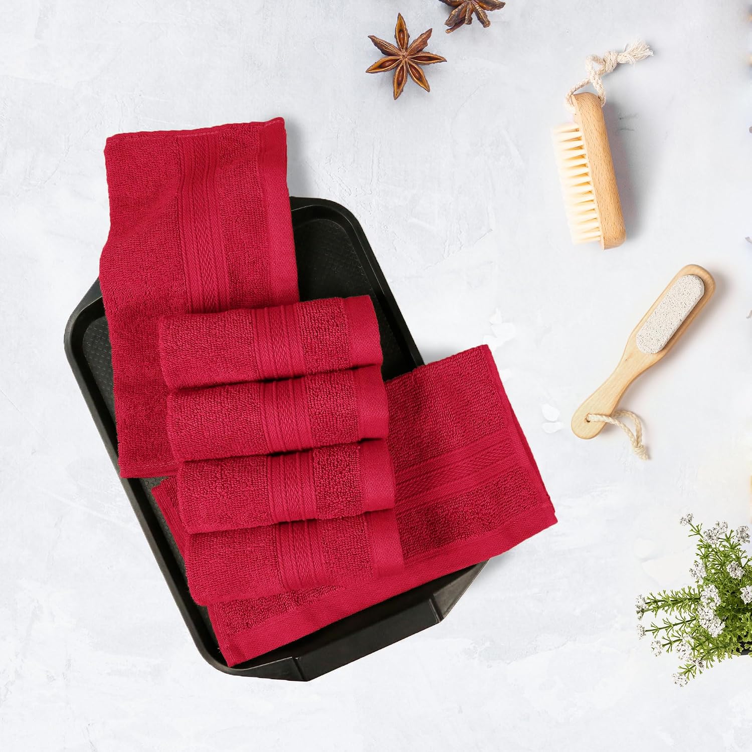 Trident Soft Comfort Air Rich 100% Cotton Face Towel 500 Gsm | Highly Absorbent Towels For Men/Women, 6 Pcs (Crimson)