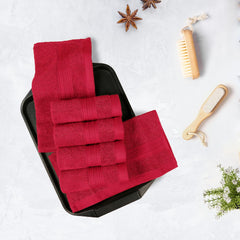 Trident Soft Comfort Air Rich 100% Cotton Face Towel 500 Gsm | Highly Absorbent Towels For Men/Women, 6 Pcs (Crimson)