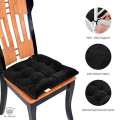 Square Chair Pads Cushion, For Comfortable Sitting, Black Color - 40 X 40 Cm | Seat Cushions With Ties For Sitting, Pooja, Dining & Office Table | Furniture Cushion, Washable - Pack Of 1
