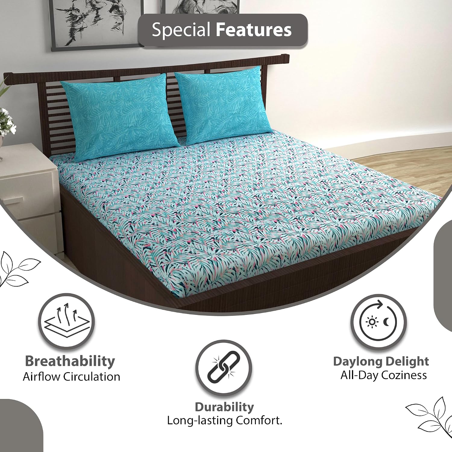 Cotton Double Bedsheet With 2 Pillow Covers - 87 X 100 Inches, Light Blue | Smooth & Comfortable For Daily Use - All Weather Coziness & Bedroom Style