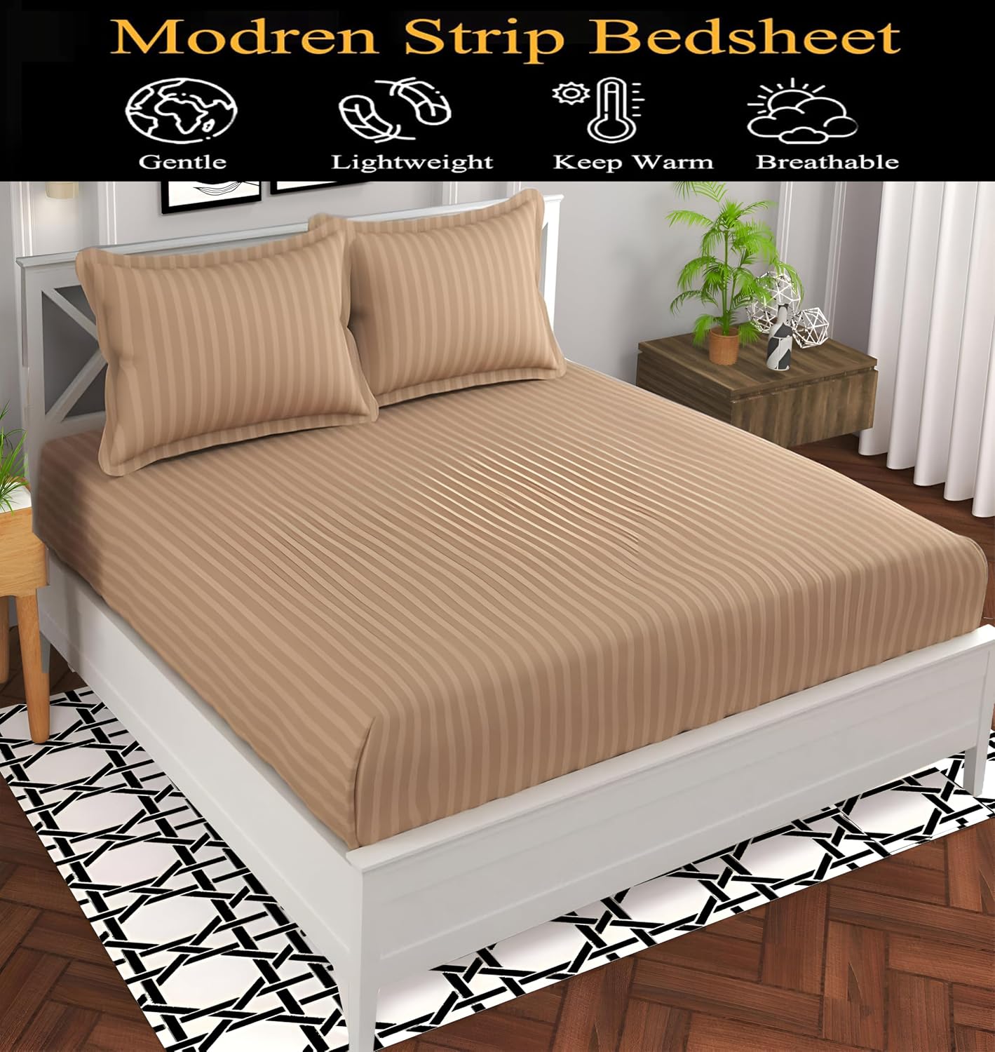Cotton Double Bedsheet With 2 Pillow Cover - 90 X 90 Inches, Beige | Suitable For All Seasons & Easy To Wash | Bedding Set For Daily Use