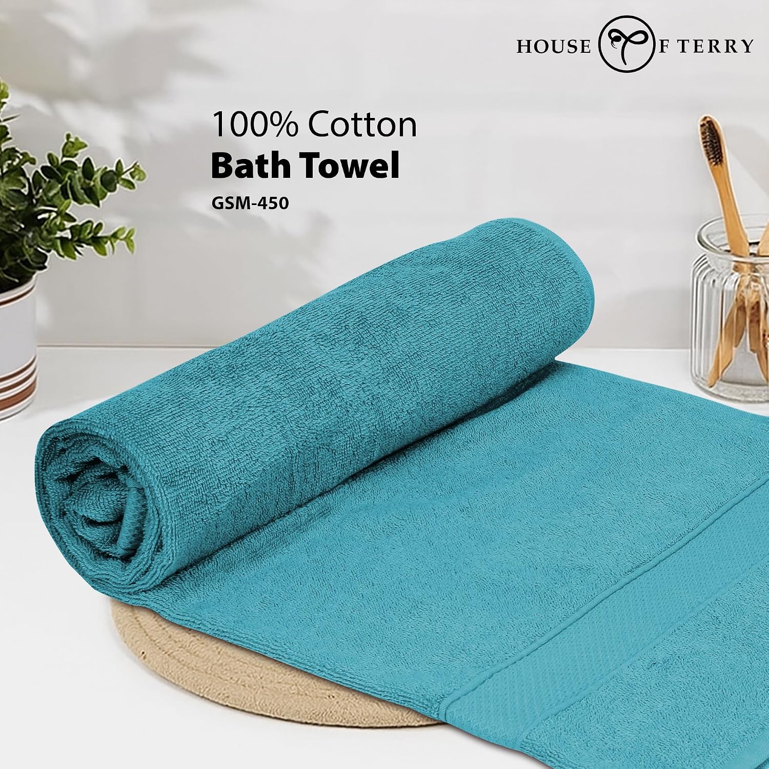 House Of Terry 100% Cotton Bath Towel 900 Gsm | Quick Dry, Soft & Absorbent, Fade-Resistant, Skin-Friendly For Men & Women Towel (Sky Blue) - Pack Of 2