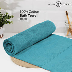 House Of Terry 100% Cotton Bath Towel 900 Gsm | Quick Dry, Soft & Absorbent, Fade-Resistant, Skin-Friendly For Men & Women Towel (Sky Blue & Oslo Blue) - Pack Of 2