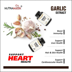 Nutramagik Garlic Extract For Balance Cholesterol Level, Support Heart Health, Relieves Gas, Improves Digestion & Helps In Heal Stomach Problems | 60 Capsules 100gm 0.2lbs