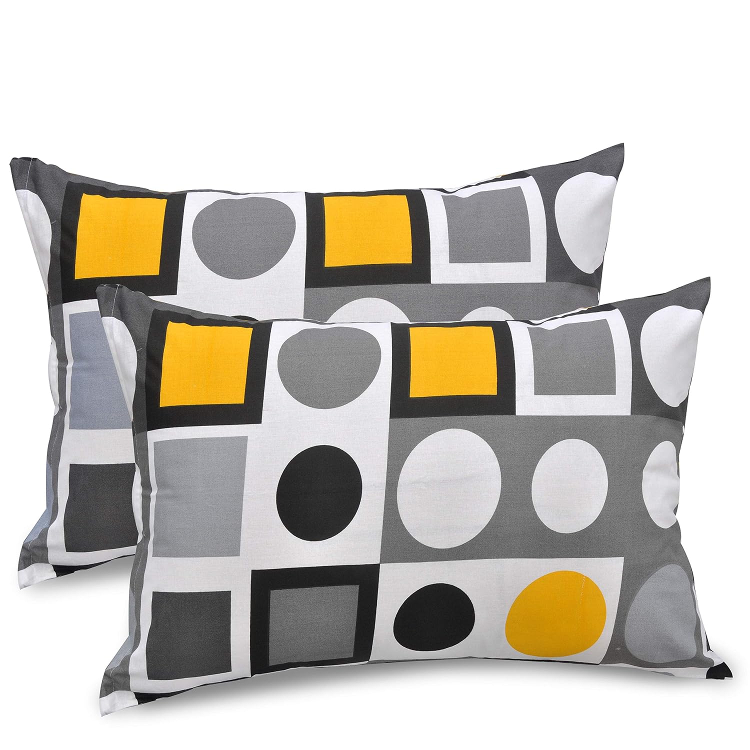 Perfect Cotton King Size Bedsheet With 2 Pillow Covers | 104 X 104 Inches, Grey & Yellow | Durability, Breathability, Softness, & Easy Maintenance