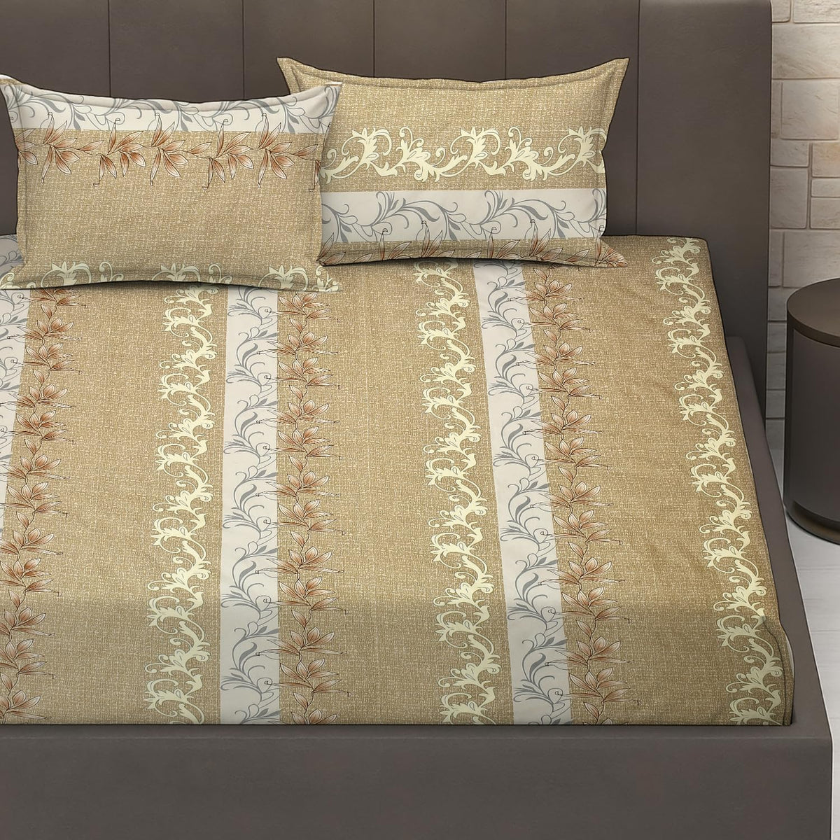 Luxurious Queen Size Bedsheet For Double Bed With 2 Pillow Cover - 90 X 90 Inches, Gold Brown | Perfect For Daily Use, Guest Rooms | Gift For Housewarmings, Weddings