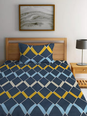 180 TC Print Cotton 1 Single Bedsheet With 1 Pillow Cover - 60 X 90 Inches, Blue & Yellow | Soft & Breathable Fabric, Skin-Friendly Bed Sheet For All Seasons