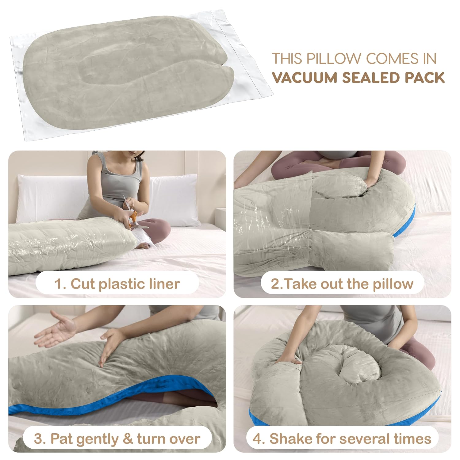 C Shaped Pregnancy Pillow For Maternity & Baby Nursing, Beige & Sky Blue | Full Body Support, Abdomen, Hip, Spine, Neck & Head Support Cushion | Premium Velvet Outer Cover With Zip, Comfy