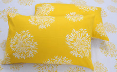Flat Bedsheet For Double Bed With 2 Pillow Covers - 88 X 96 Inches, White & Yellow | Comfort Fabric Bedsheet Home, Hotel & Guest House