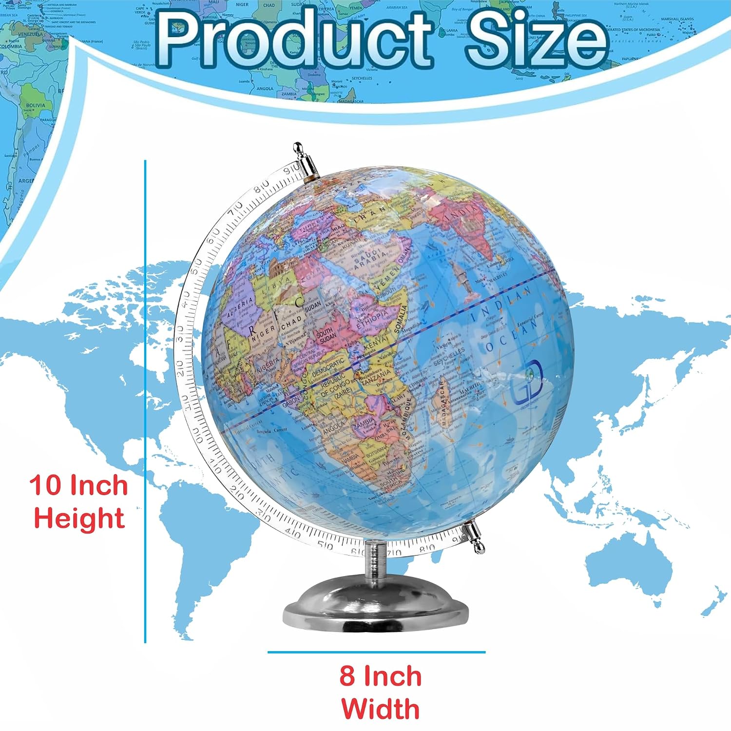World Globe For Kids Learning 8 Inch With Metal Stand, For Office Table, Students, Gift For 10 Years Boy, Globe For Home Decor & Office Desk, Pack Of 1