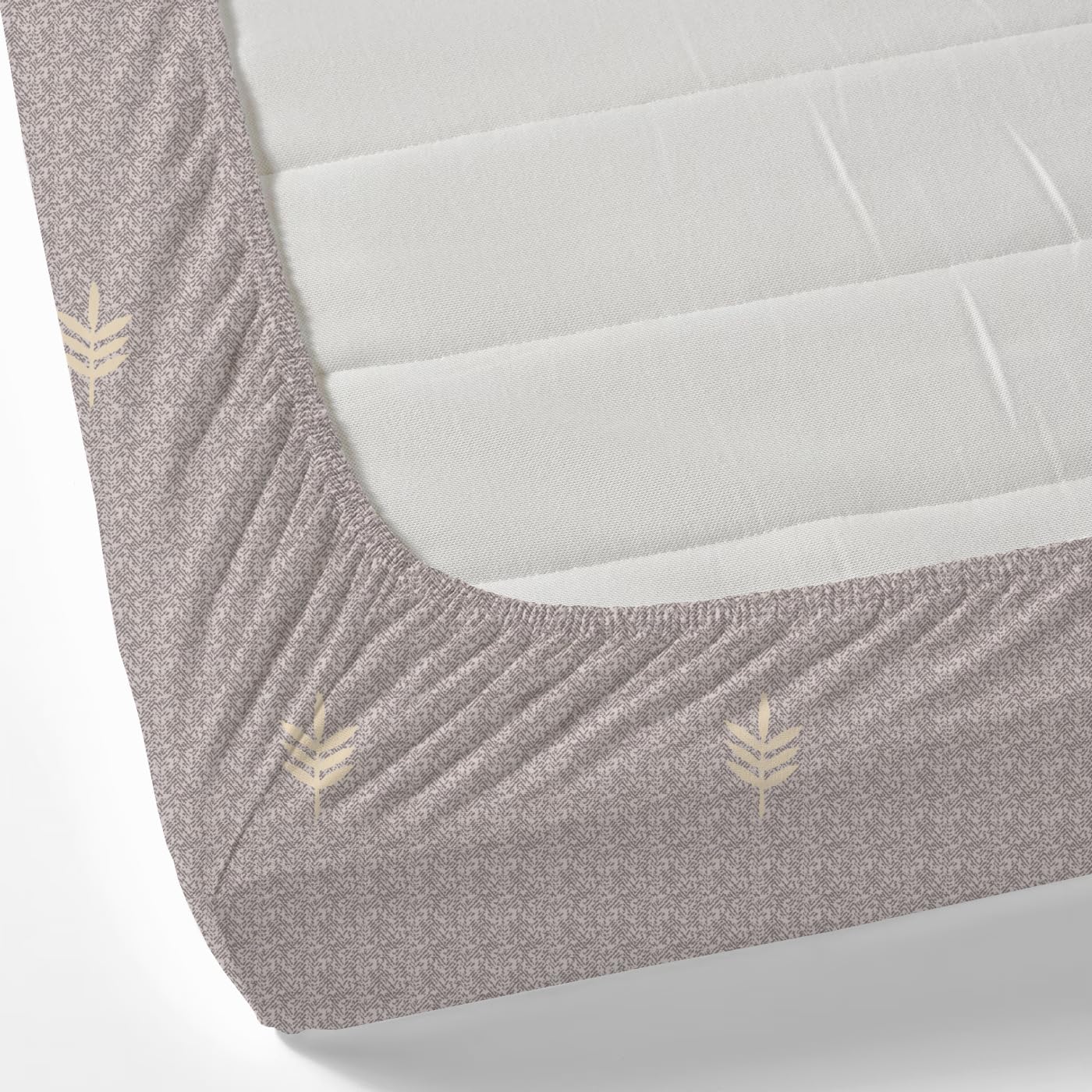 Elastic Fitted Bedsheet For Single Bed Pure Cotton With 1 Pillow Cover | 36 X 78 Inches, Oat Brown & White | Lightweight, Soft, & Comfortable