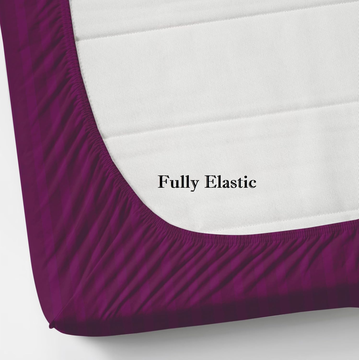 Cotton Elastic Fitted King Size Double Bed Bedsheet With 2 Pillow Covers - 72x78x6 Inches, Dark Pink | Durable Bedsheets For Everyday Comfort
