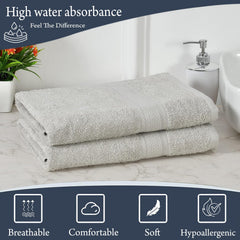 Fresh From Loom Luxury Edition Egyptian 100% Pure Cotton Bath Towel 1200 Gsm | High Water Heavy Soft Dual Stitched Bath Towel (Light Grey) - 2 Pcs