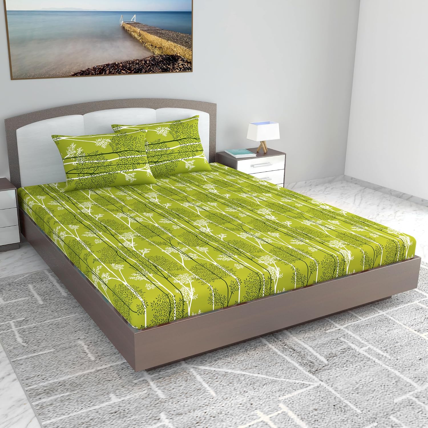 King Size Double Bedsheet With 2 Pillow Covers - 87 X 108 Inches, Green | Soft & Durable For Everyday Use - All Season Comfort