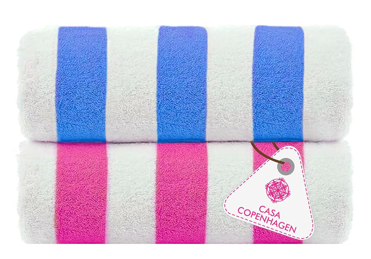 Casa Copenhagen Pack Of 2 Cabana Beach Xl Bath Towels 1.5kg (Salt Pink & Blue)