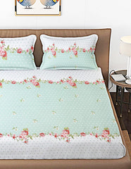 Cotton Bedsheet For King Size With 2 Pillow Cover (90 X 90 Inches) White & Green | Long-Lasting & Luxuriously Soft | 210 Thread Count Bedsheet