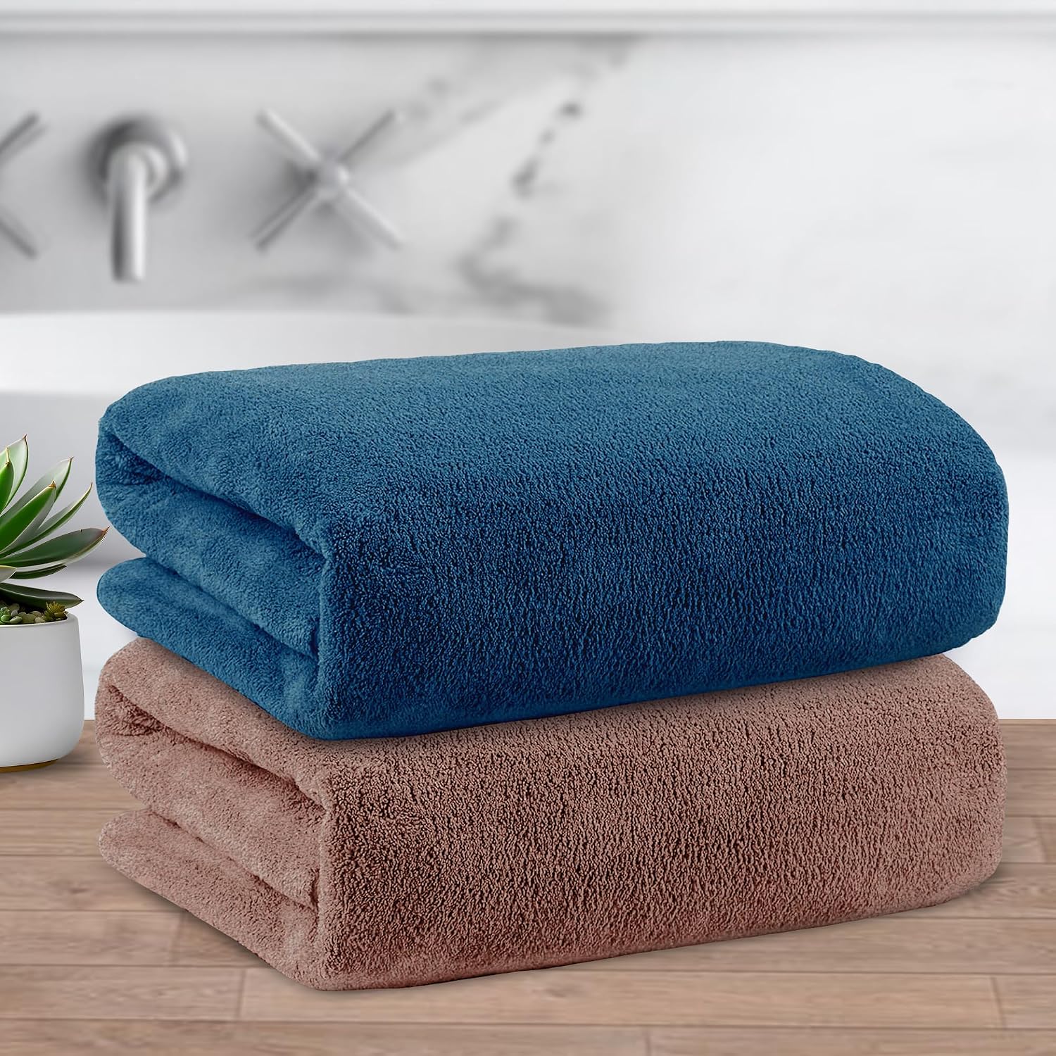 Story@Home Microfiber Bath Towels 400 Gsm Large Size Set Of 2 | Perfect For Everyday Use (Navy Blue & Light Brown)