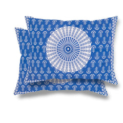 Traditional Jaipuri Single Bedsheet With 1 Pillow Cover - 56 X 86 Inches, Blue & White | Good Gifting Idea For Diwali | Skin Friendly Fabric With Vibrant Colors