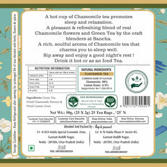 San-Cha Chamomile Green Tea - 25 Biodegradable Tea Bags | Calming & Relaxing Detox Tea - Environment Friendly & Made In Corn Fiber | Low Caffeine