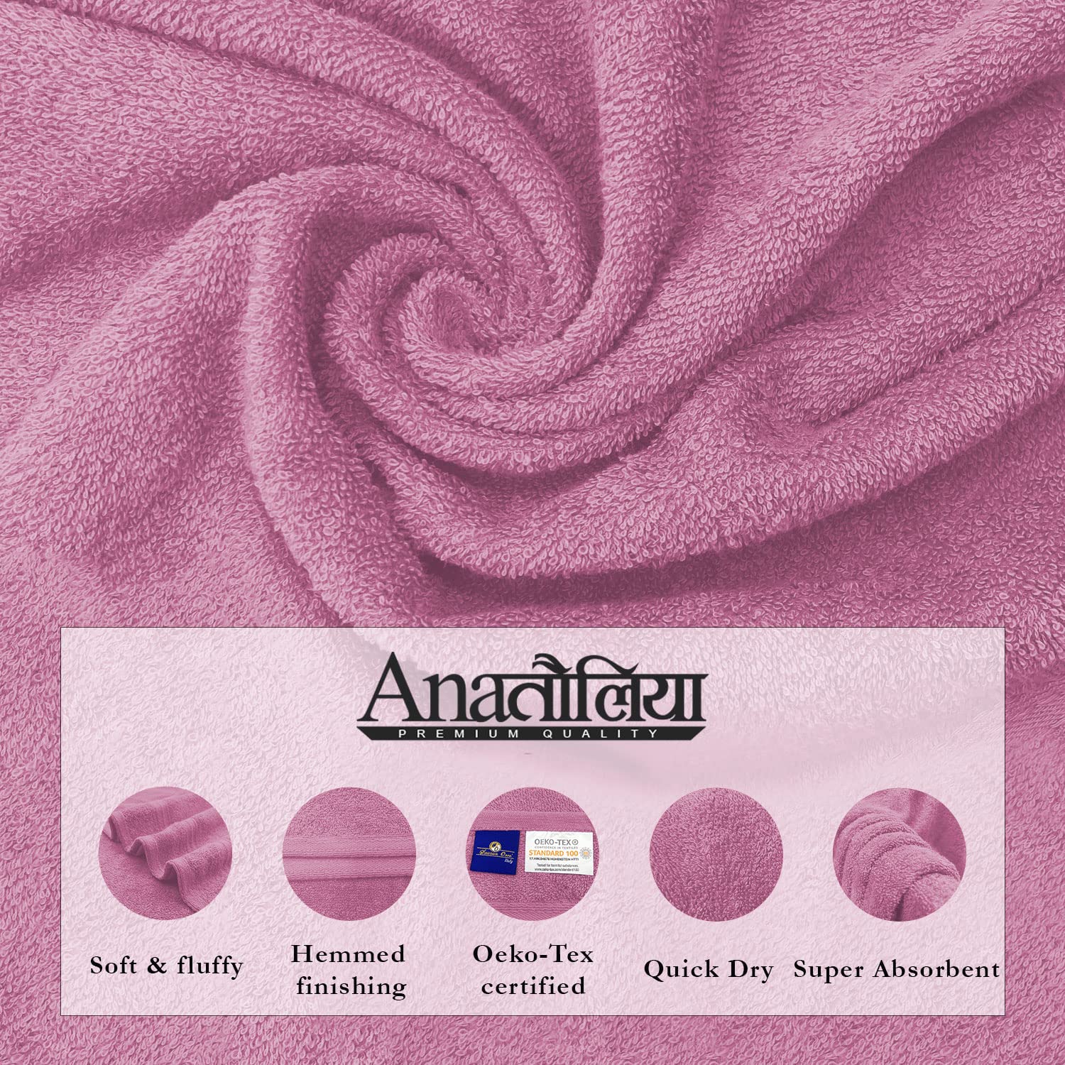 Sassoon Anatolia Bath + Hand & Face Towel 900 Gsm (Pink) - Pack Of 3