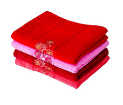 Space Fly Love Touch Embroidered Super Absorbent Cotton Hand Towels 800 Gsm - 4 Pieces (Multicolor)