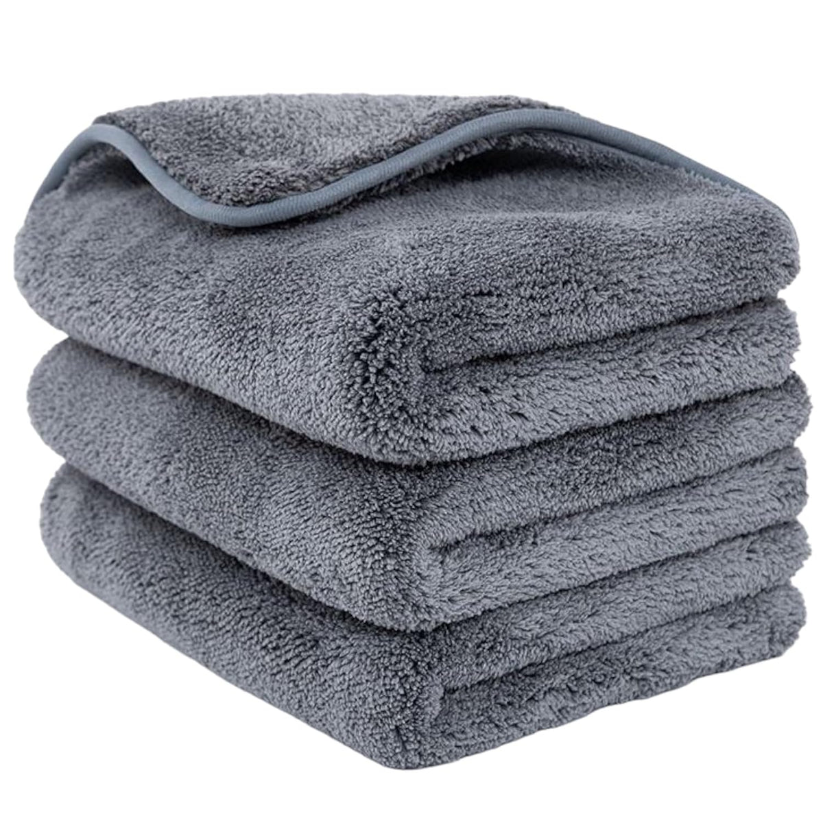 Detachi Dual Sided Microfiber Cloth 600 Gsm | Thick Lint & Streak-Free Multipurpose Cloths | Absorbent Extra Thick Plush Towel For Cleaning, Washing & Drying - Grey (3 Pcs)