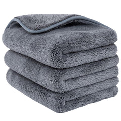 Detachi Dual Sided Microfiber Cloth 600 Gsm | Thick Lint & Streak-Free Multipurpose Cloths | Absorbent Extra Thick Plush Towel For Cleaning, Washing & Drying - Grey (3 Pcs)