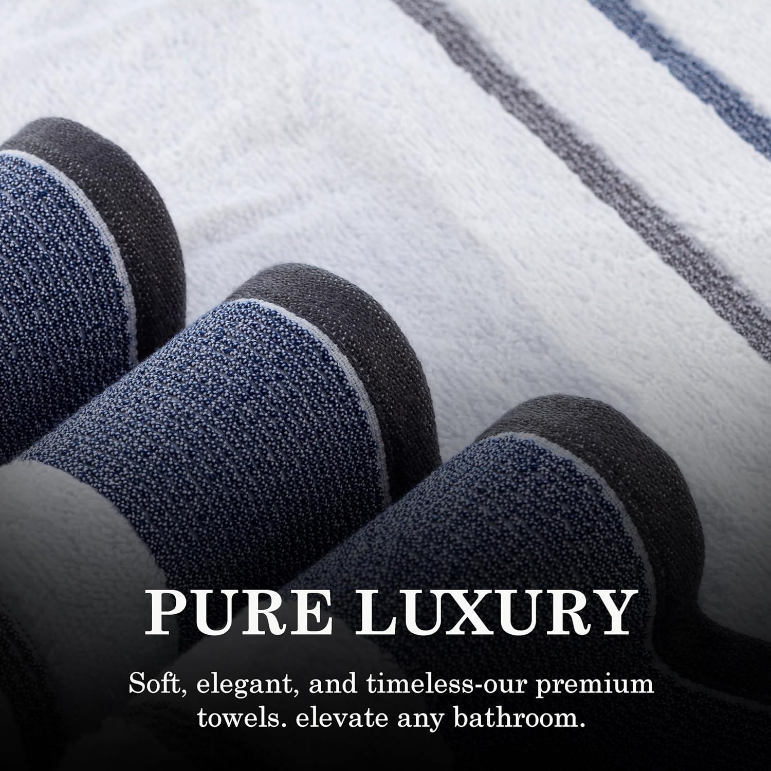 Casa Copenhagen Designed In Denmark White Bay Super Soft 2 Pieces 100% Cotton Large Bath Towel 525 Gsm - Blue/Dark Grey