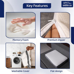 Orthopedic Flat Memory Foam Pillow For Sleeping, White Pillow - 21x15x5 Inch | Neck & Shoulder Pain Relief, Ergonomic Support With Removable Zipper White & Grey Jacquard Cover - 1 Piece