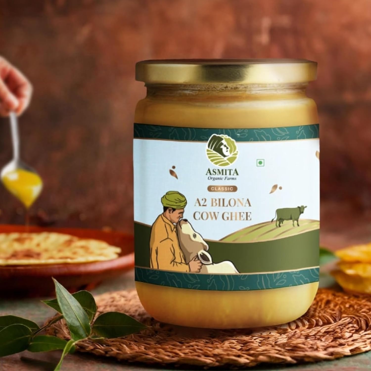 Pure Natural A2 Bilona Cow Ghee By Asmita Organic Farms | Healthy & Nutrients Desi Ghee For Cooking, Frying | (500ml) 16.9 Ounce | Jar Pack