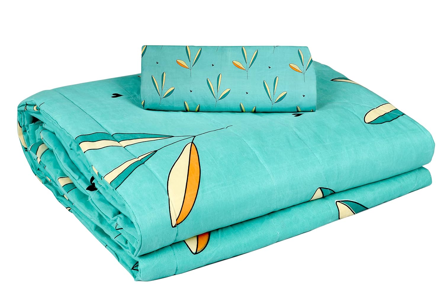 Cotton AC Comforter Set King Size Double Bedsheet With & Two King Pillow Covers - 90 X 100 Inches, Turquoise | Ideal For House, Hotel, Guest Room