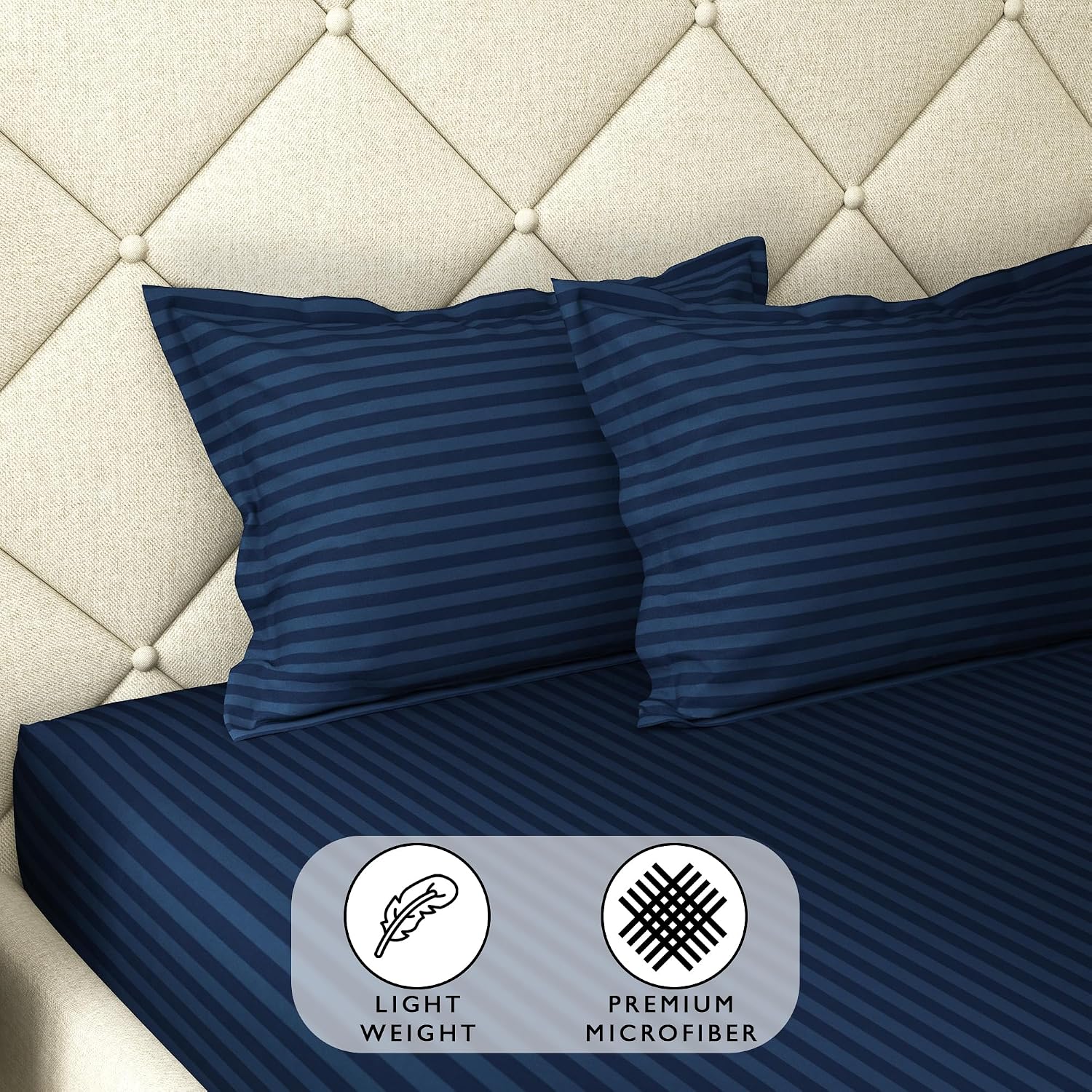 Stripes King Size Cotton Bedsheet With 2 Pillow Covers - 86 X 94 Inches, Navy Blue | Perfect For Home Decor, Guest House | Ideal For All Seasons