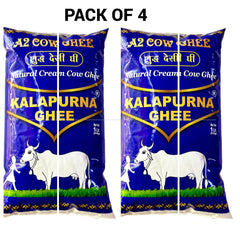 Organic Natural A2 Desi Cow Ghee By Kalapurna Ghee | Delicious & Nutritious Healthy Desi Cow Ghee For Overall Health | 4 Litre (1 Litr * 4) 135.2 Ounce | Pouch Pack